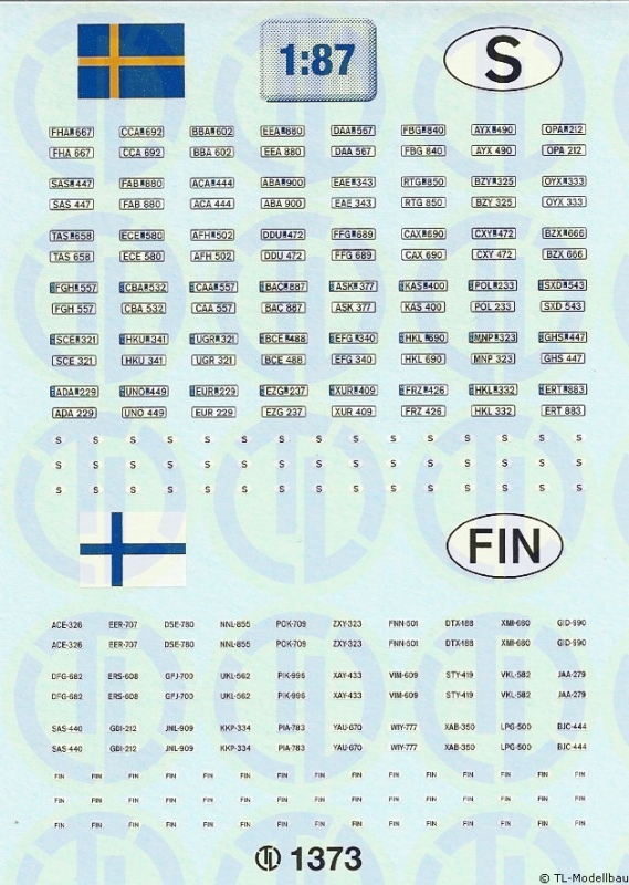 Kfz-Kennzeichen »Finnland · Schweden« 1:87, 10,00 €